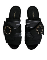 Dolce & Gabbana Black White Crystal Slides Sandals Shoes