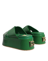 Dolce & Gabbana Green Leather Wedge Slides Sandals Shoes