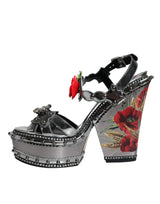 Dolce & Gabbana Silver Embellished Platform Heels Sandals Shoes