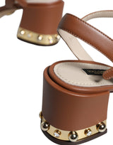 Dolce & Gabbana Brown Leather Ankle Strap Sandals Shoes