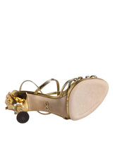 Dolce & Gabbana Gold Leather Baroque Heels Sandals Shoes