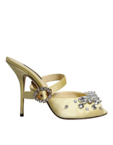 Dolce & Gabbana Yellow Crystal Slides Heels Sandals Shoes