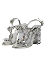 Dolce & Gabbana Silver Leather T-strap Crystal Sandals Shoes