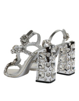 Dolce & Gabbana Silver Leather T-strap Crystal Sandals Shoes