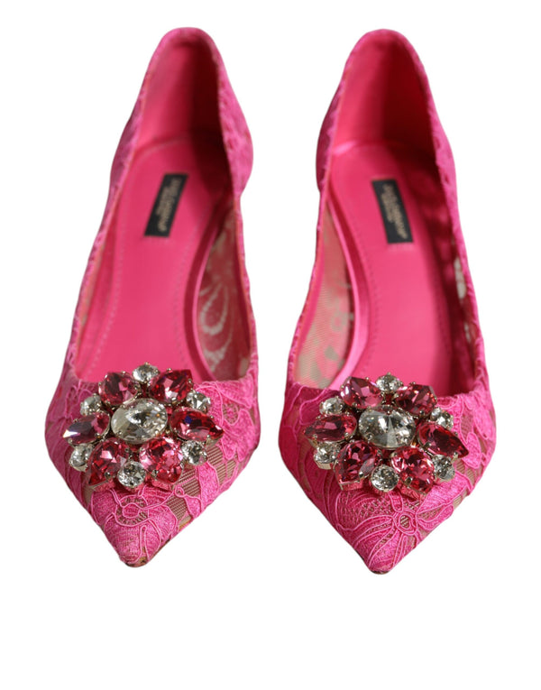 Dolce & Gabbana Pink Taormina Lace Crystal Heels Pumps Shoes