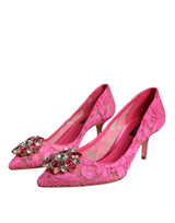 Dolce & Gabbana Pink Taormina Lace Crystal Heels Pumps Shoes