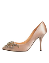 Dolce & Gabbana Beige Satin Crystal High Heels Pumps Shoes