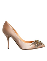 Dolce & Gabbana Beige Satin Crystal High Heels Pumps Shoes