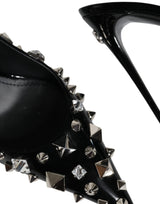 Dolce & Gabbana Black Leather Crystal Stud Slingback Shoes