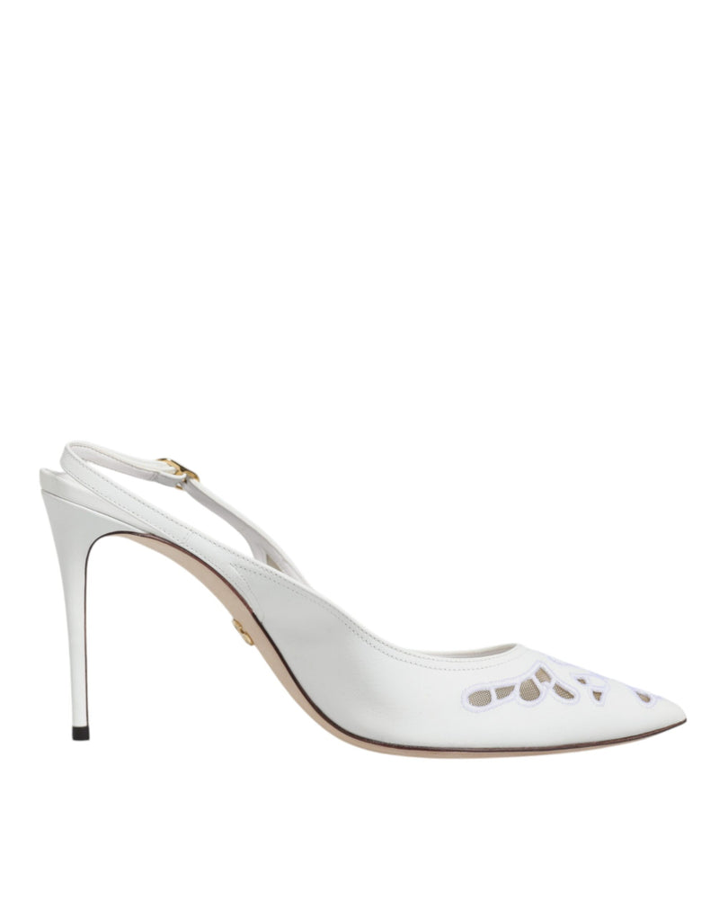 Dolce & Gabbana White Leather Stiletto Heels Slingback Shoes