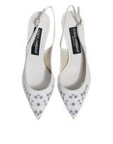 Dolce & Gabbana White Leather Stiletto Heels Slingback Shoes