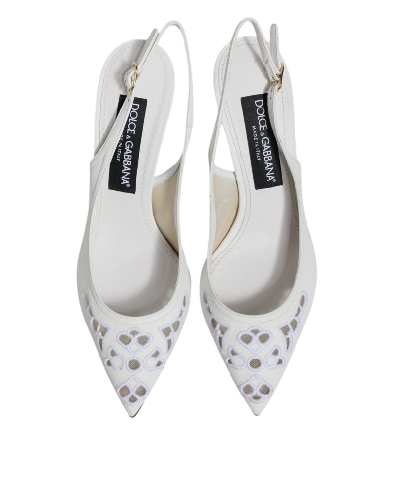 Dolce & Gabbana White Leather Stiletto Heels Slingback Shoes