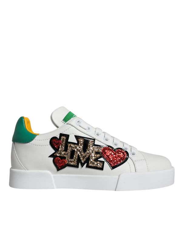 Dolce & Gabbana White Love Patch Portofino Sneakers Shoes