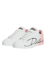 Dolce & Gabbana White Pink Portofino Low Top Sneakers Shoes