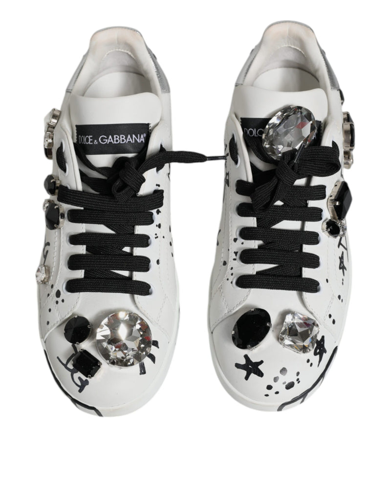 Dolce & Gabbana White Crystal Portofino Low Top Sneaker Shoes