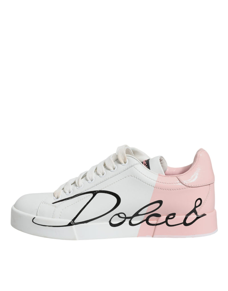 Dolce & Gabbana White Pink Portofino Low Top Sneakers Shoes