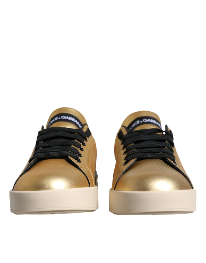 Dolce & Gabbana Gold Portofino Calf Leather Sneakers Shoes