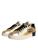 Dolce & Gabbana Gold Portofino Calf Leather Sneakers Shoes