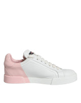 Dolce & Gabbana White Pink Portofino Low Top Sneakers Shoes