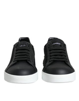 Dolce & Gabbana Black Calf Leather Portofino Sneakers Shoes