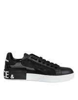 Dolce & Gabbana Black Calf Leather Portofino Sneakers Shoes