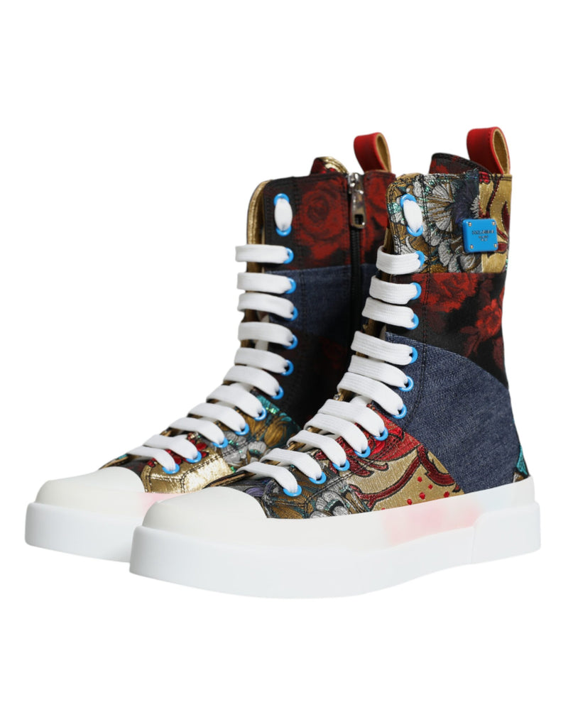 Dolce & Gabbana Multicolor Patchwork Logo High Top Sneakers Shoes