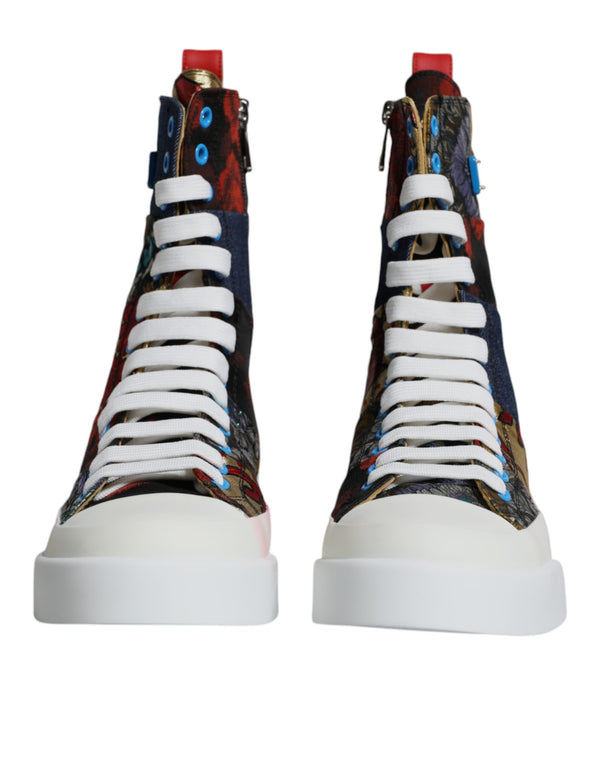 Dolce & Gabbana Multicolor Patchwork Logo High Top Sneakers Shoes