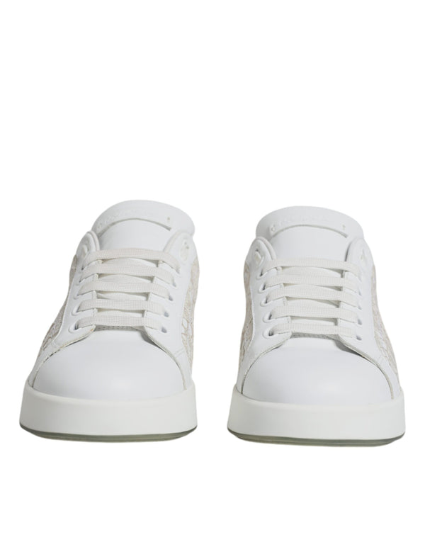 Dolce & Gabbana White Lace Portofino Low Top Sneakers Shoes