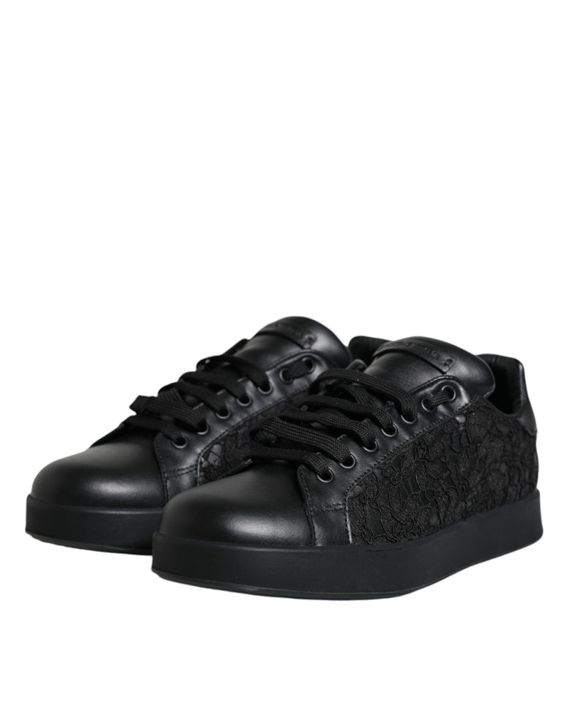 Dolce & Gabbana Black Lace Leather Low Top Sneakers Shoes