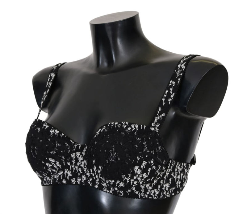 Dolce & Gabbana Elegant Black Floral Lace Silk Bra