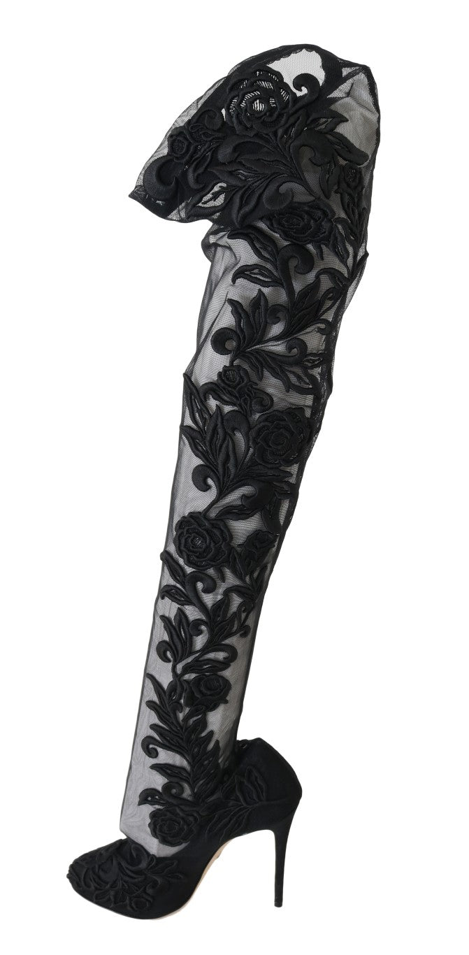 Dolce & Gabbana Embroidered Floral Over-Knee Boots