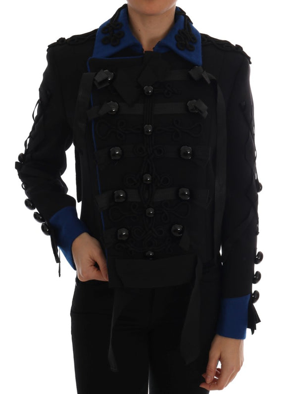 Dolce & Gabbana Chic Black & Blue Short Trench Jacket