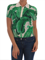 Dolce & Gabbana Elegant Silk Polo Top with Banana Leaf Motif