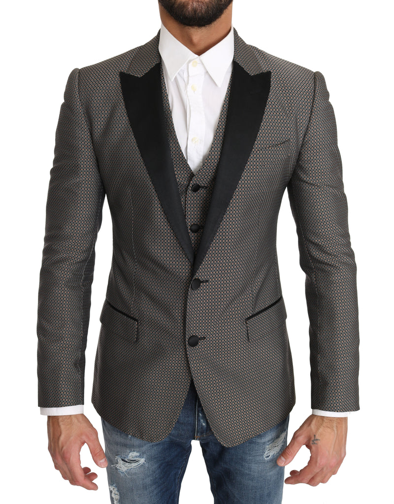 Dolce & Gabbana Elegant Gray Circle Pattern Blazer and Vest Set