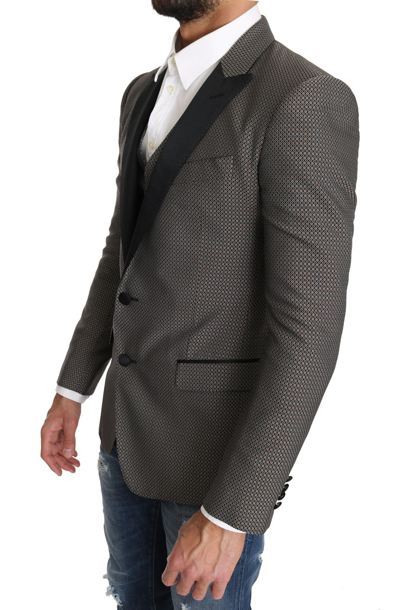 Dolce & Gabbana Elegant Gray Circle Pattern Blazer and Vest Set