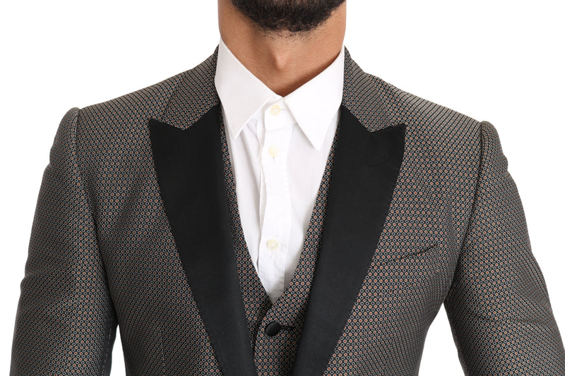 Dolce & Gabbana Elegant Gray Circle Pattern Blazer and Vest Set