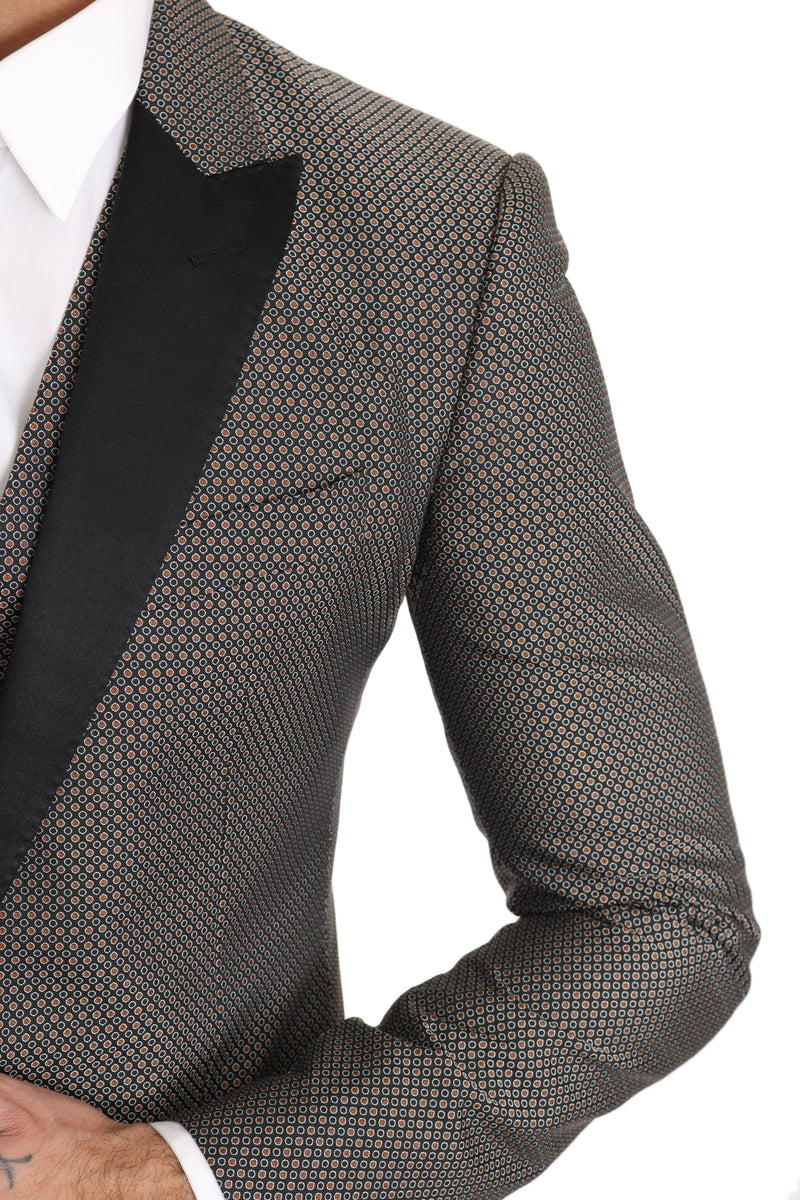 Dolce & Gabbana Elegant Gray Circle Pattern Blazer and Vest Set