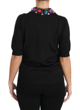 Dolce & Gabbana Elegant Black Cashmere Sequin Collar Top