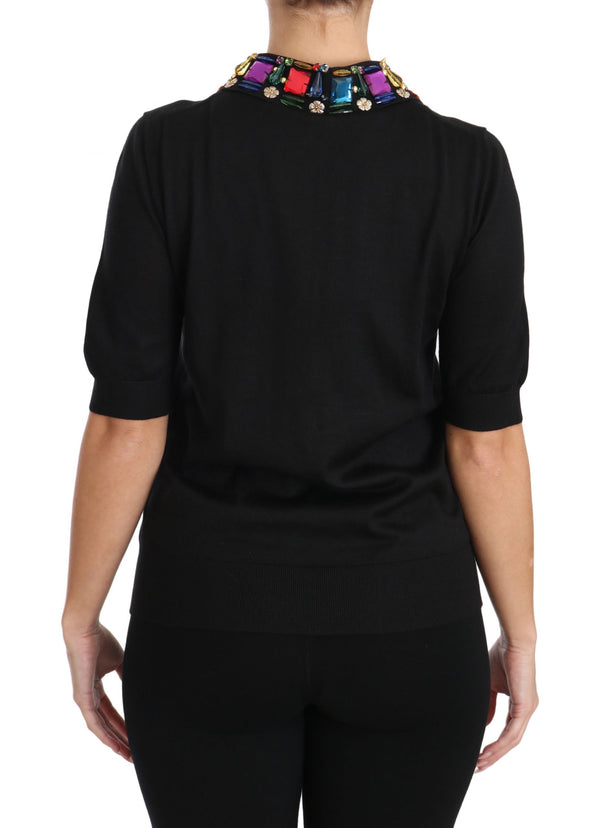 Dolce & Gabbana Elegant Black Cashmere Sequin Collar Top