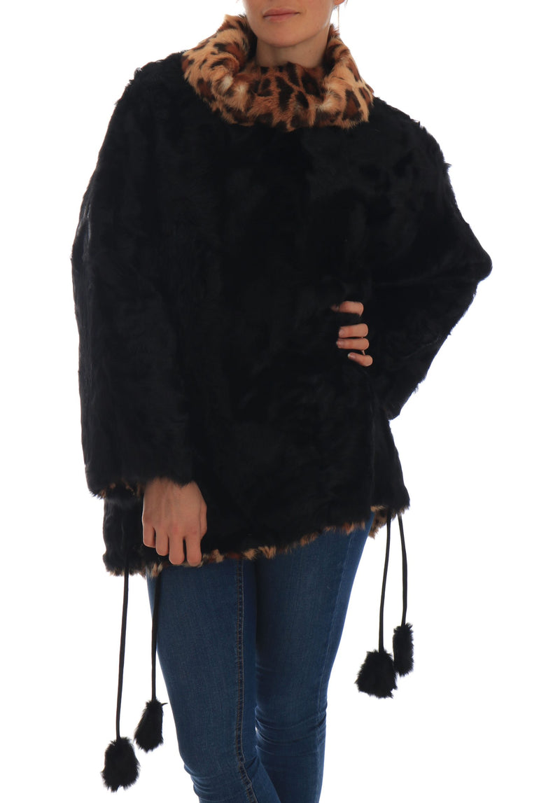 Dolce & Gabbana Elegant Black Lamb Fur Short Coat