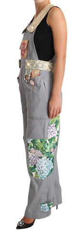 Dolce & Gabbana Exquisite Floral Embellished Denim Overalls