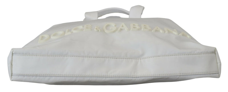 Dolce & Gabbana Elegant White Nylon Tote Bag with Leather Accents