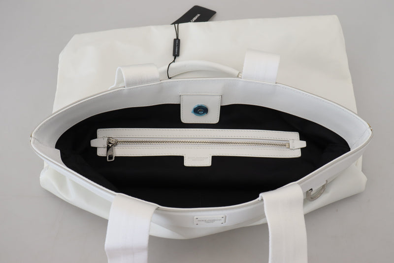 Dolce & Gabbana Elegant White Nylon Tote Bag with Leather Accents