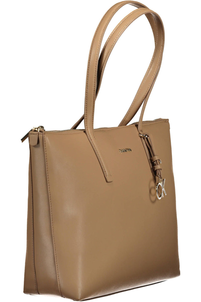 Calvin Klein Elegant Beige Shoulder Bag with Chic Logo Detail