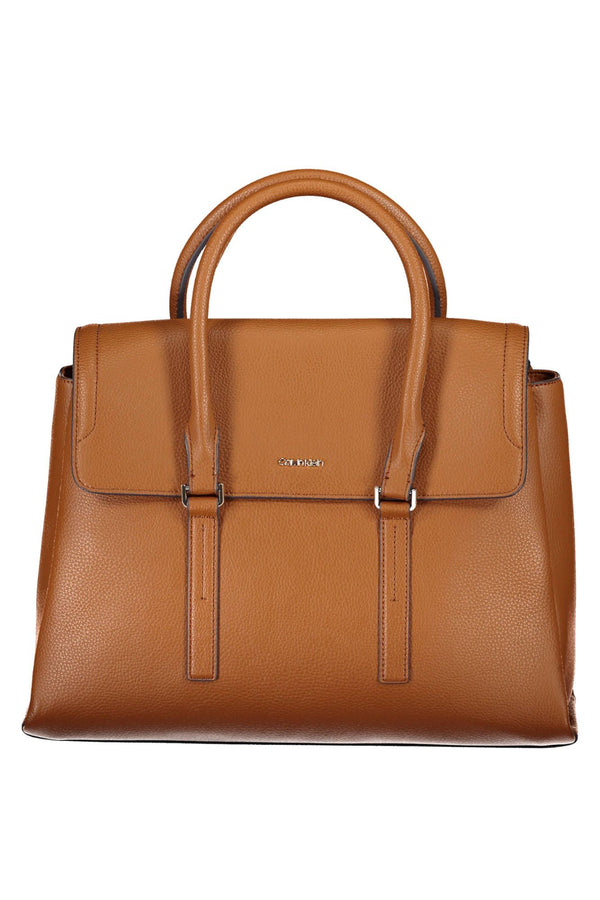 Calvin Klein Elegant Brown Handbag with Contrasting Details