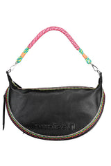 Desigual Elegant Embroidered Black Handbag with Contrasting Details