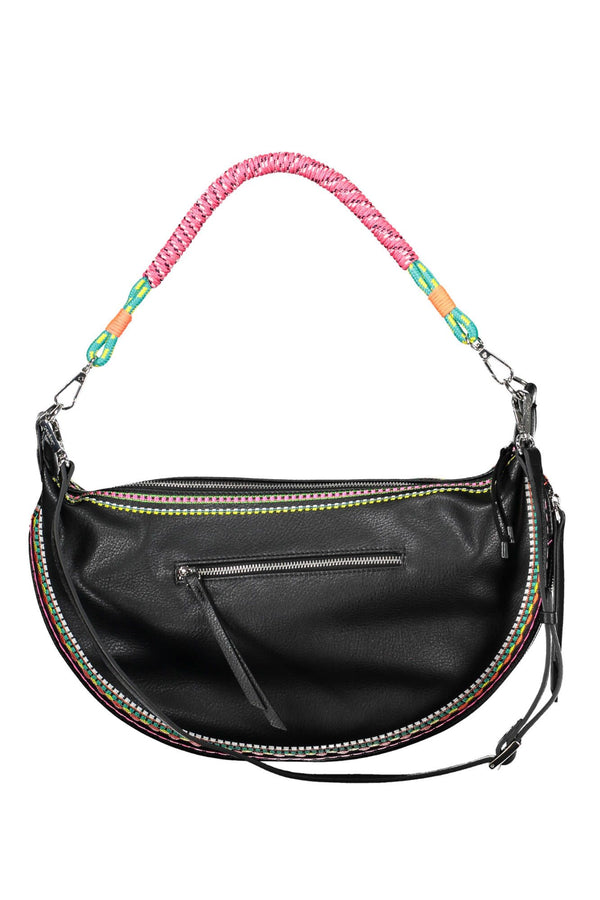 Desigual Elegant Embroidered Black Handbag with Contrasting Details