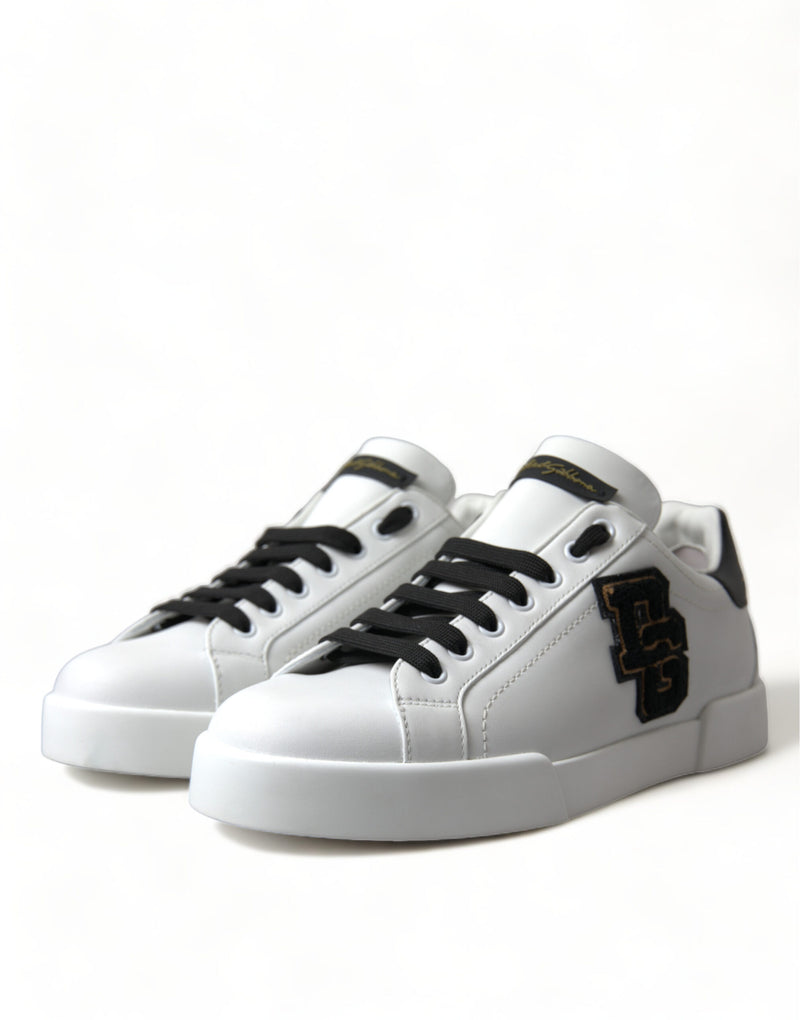 Dolce & Gabbana White Black Portofino Leather Shoes Sneakers