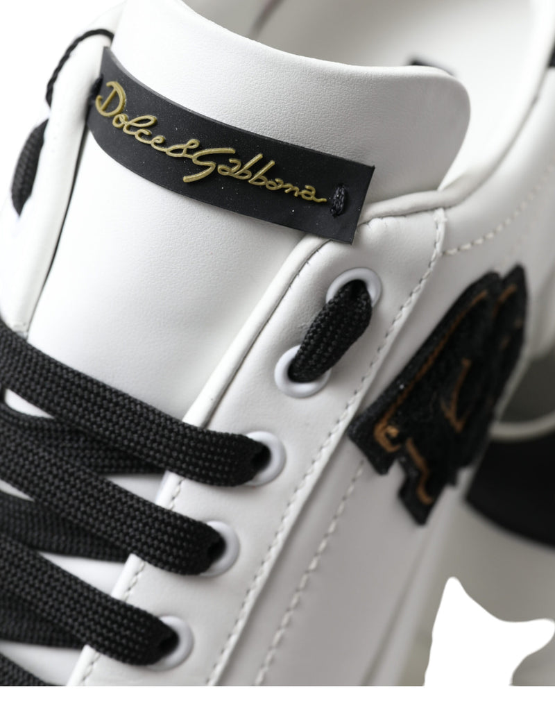 Dolce & Gabbana White Black Portofino Leather Shoes Sneakers