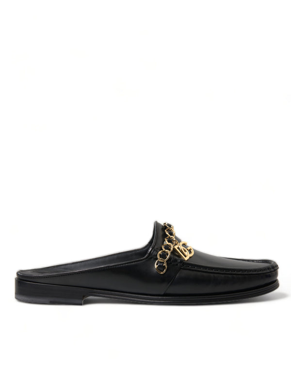 Dolce & Gabbana Black Leather Visconti Slippers Dress Shoes